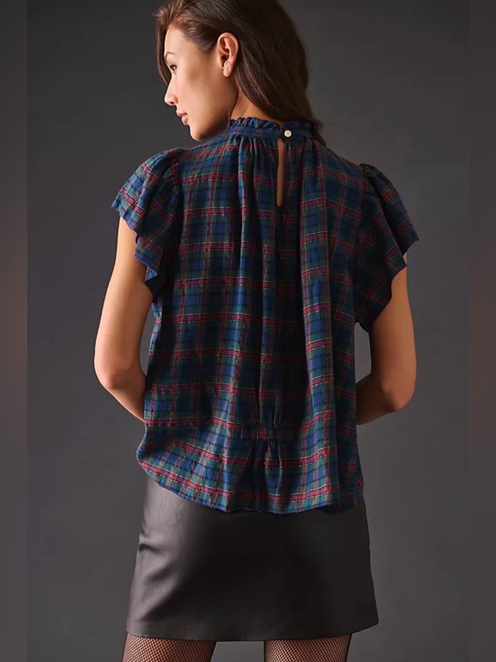 Anthropologie Trovata Birds of Paradise Carla Highneck Shirt in Tinsel Plaid M - Picture 5 of 14